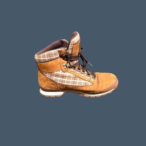 Timberland Brown Plaid Collar Hiking Boots Men’s 10M Leather Outdoor
